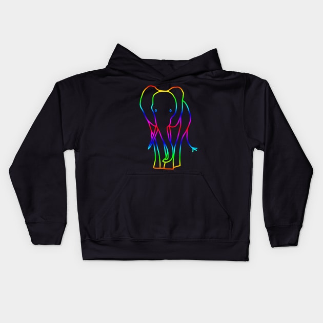 Rainbow Elephant Line Drawing Kids Hoodie by ellenhenryart